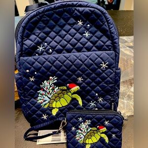 NWT Vera Bradley Santa Turtle Backpack/clip and mini pouch